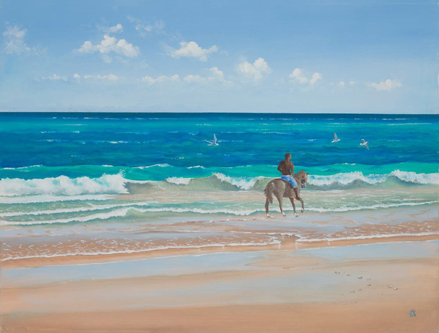 Marty on Pink Sand Beach painting by Christopher Crofton-Atkins