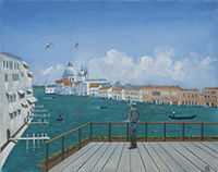 Overlooking the Grand Canal and the Basilica de Santa Maria de la Salute - Venice. Oil painting by Christopher Crofton-Atkins