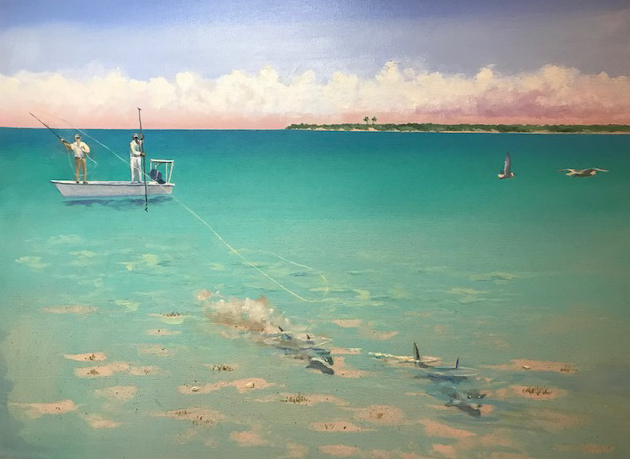 Bonefishing painting by Christopher Crofton-Atkins